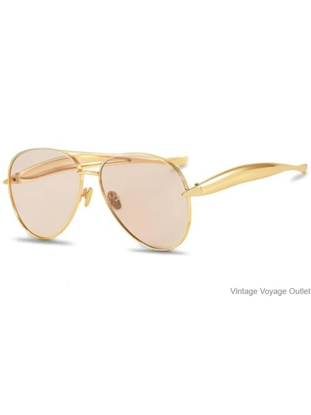 Oversized Gold-Tone Metal Aviator Sunglasses Vintage 70s UV400